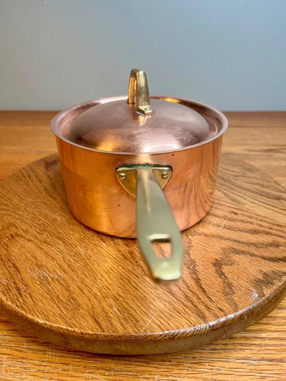 Vintage Paul Revere Ware 2 quart Copper Saucepan With Lid Brass Handles, Bice